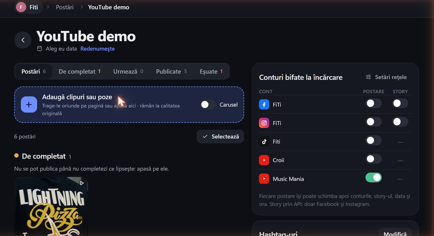 A content category in Relay with the accounts it publishes to